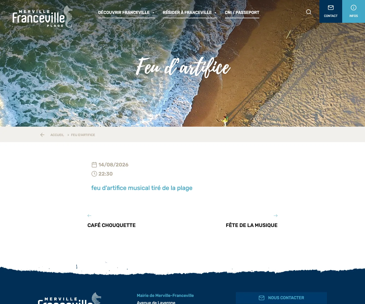 Fiche officielle du feu d'artifice de Merville-Franceville le 14 août 2026